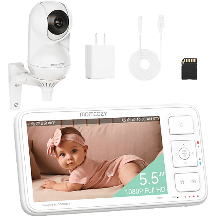 MOMCOZY Video-Babyphone BM03, 5,5 Zoll HD-Display, 1080P, Nachtsicht, zwei-Wege-Audio, mit 32 GB SD-Karte