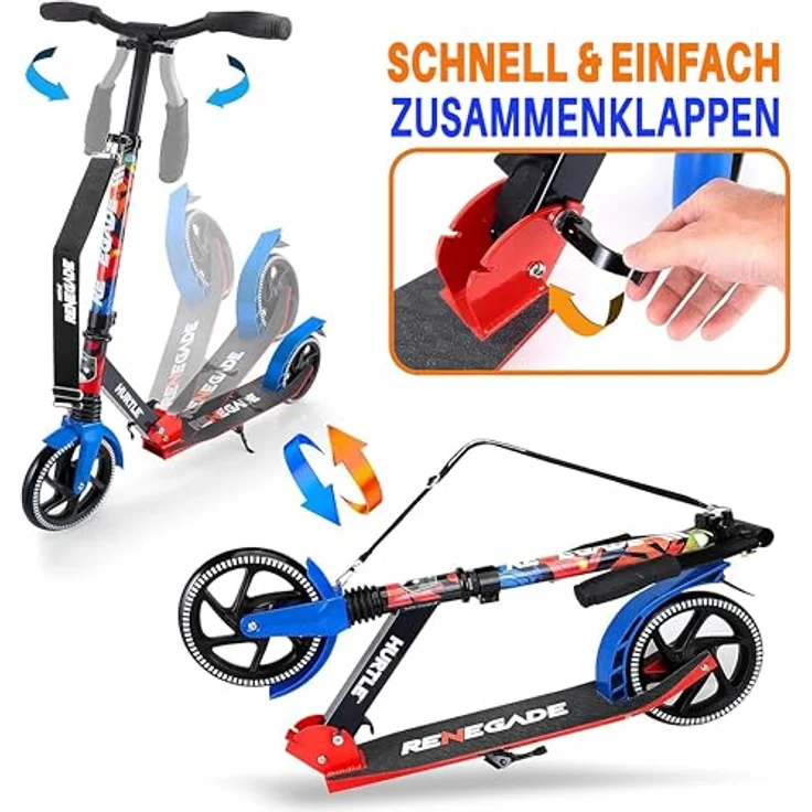 Hurtle Hurtle Scooter, Klappbarer Kick Scooter für Teenager, Aluminiumlegierung, verstellbarer T-Bar Lenker, 2-Rad-Design, für Fahrer bis 100 kg – Bild 3