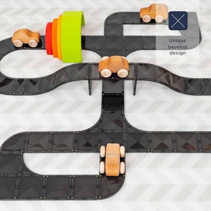Connetix Magnetische Fliesen Straßen-Kreativpaket, 48 Stück, inkl. Rampen, Kurven und Kreuzungen, schwarz – Bild 4
