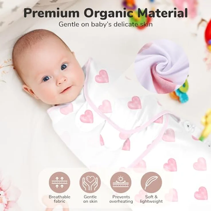 Mama Cheetah Baby Swaddle Sack 3-6 Monate, Bio-Baumwolle, verstellbarer Schlafsack für Säuglinge, 3er-Pack, fördert gesunden Schlaf und Hüftgesundheit – Bild 5