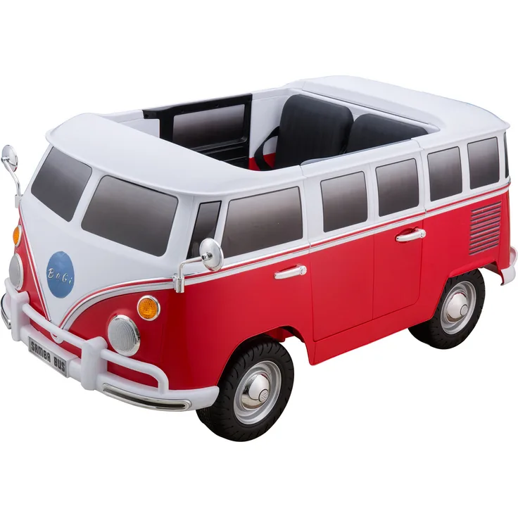 BoGi Elektro Kinderbus Retro-Design, 12V, 2 Sitze, LED-Licht, Sound, USB/AUX, Rot-Weiß