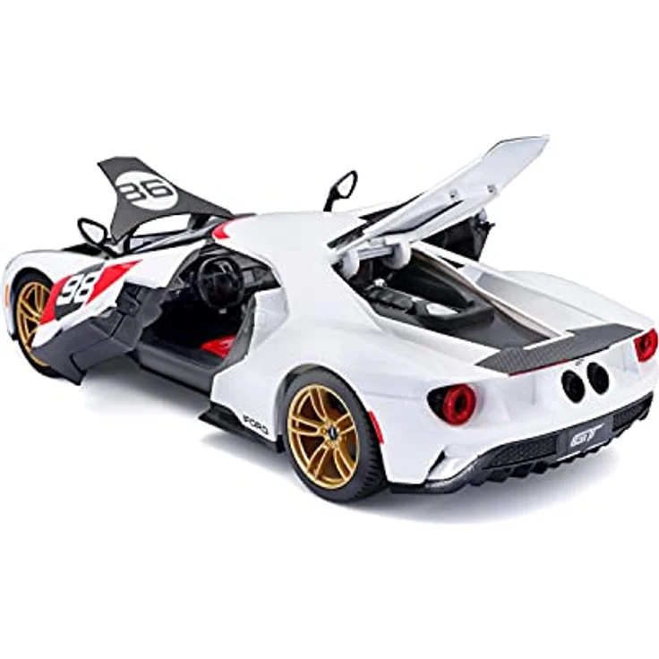 Maisto Ford GT Heritage (2021): Modellauto im Maßstab 1:18, Türen, Kofferraum und Motorhaube beweglich, 25 cm, weiß-schwarz (531390) – Bild 2