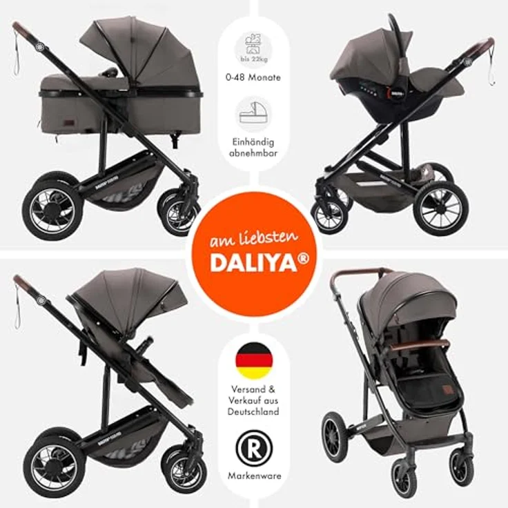 Daliya® FLEXI-PRO M 3in1 Kombikinderwagen mit i-Size Babyschale, leichten Aluminiumrahmen, Memory-Knöpfen und großem Einkaufskorb – Bild 2
