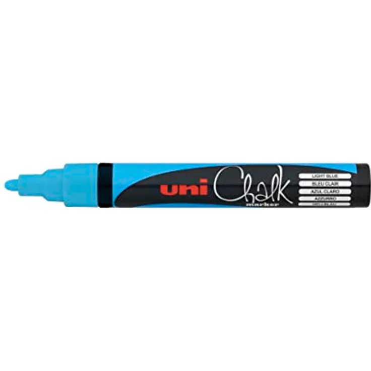 uni-ball 186247 - Fenster- & Kreidemarker UNI CHALK PWE-5M, 1,8 - 2,5 mm, Rundspitze, hellblau