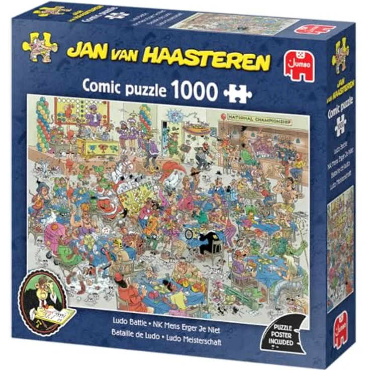 Jan van Haasteren Ludo Battle, Puzzle mit 1000 Teilen und lustigem Abenteuer-Motiv, inkl. Poster