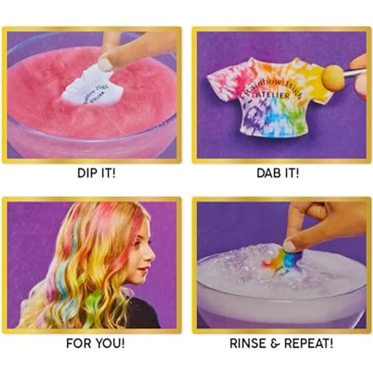 Rainbow High Watercolour & Create DIY Modepuppe, Auswaschbare Wasserfarben & Batikset - Braune Augen, Lockenhaar, Extra Top & Schuhe - 4-12+ Jahre, Regenbogenfarben (Rosa, Orange, Gelb, Grün, Blau, Lila) – Bild 5