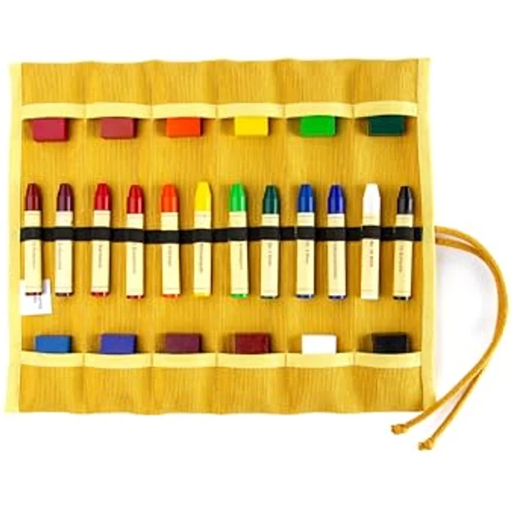 Morgenspruch Eurythmieversand Stiftemäppchen Rollmäppchen für Waldorfschule, gefüllt, 100% Baumwolle, gelb, inkl. 12 Stifte und 12 Blöcke – Bild 1