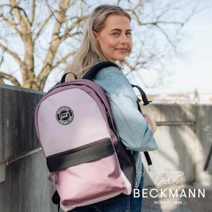 Beckmann Norway Schulranzen City, 30 Liter Rucksack mit echtem Leder, recyceltem Material und Regenschutz – Bild 2