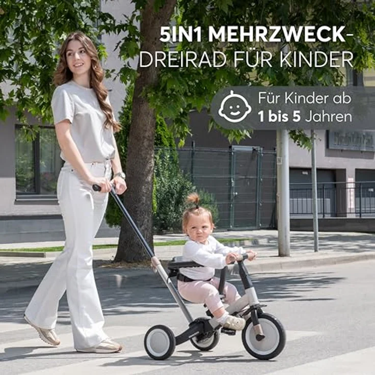 Kikkaboo Dreirad Flip 5 in 1, Stahlrahmen, rutschfeste Griffe, verstellbar, Schwarz – Bild 3