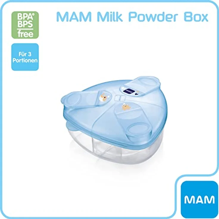MAM Milchpulverspender, Milchpulver Box zum einfachen Befüllen von Babyflaschen, Milchpulverportionierer fasst bis zu 3 Portionen, 0+ Monate, Wal/Frosch – Bild 3