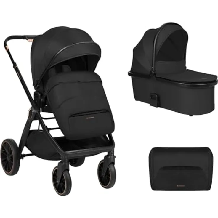 Kikkaboo Tiffany 2-in-1 Kinderwagen, Aluminiumrahmen, verstellbare Rückenlehne und Fußstütze, inkl. Tragetasche und Wickeltasche, zusammenklappbar, grau