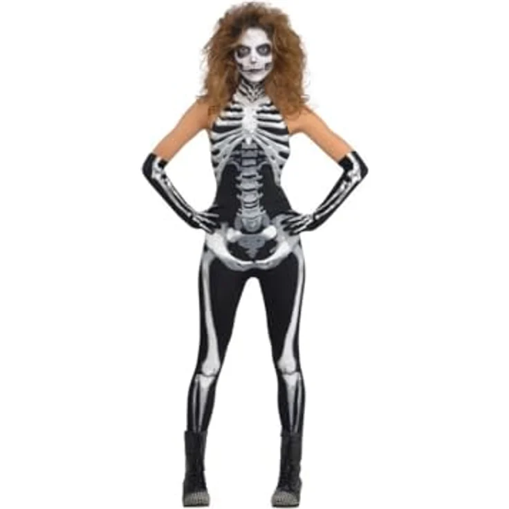 Amscan Damenkostüm Bone-A-Fied Babe, figurbetonter Catsuit mit Knochen-Aufdruck, Größe L – Bild 2