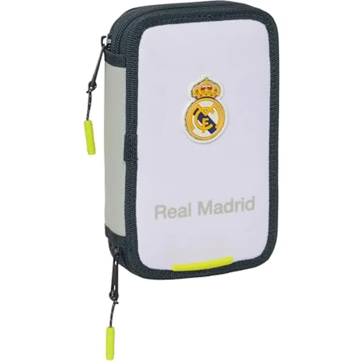 Safta Real Madrid 25/26 Doppel-Etui, 29-teilig mit 2 Fächern für Schreib- und Zeichenmaterialien, 12,5 x 4 x 19,5 cm