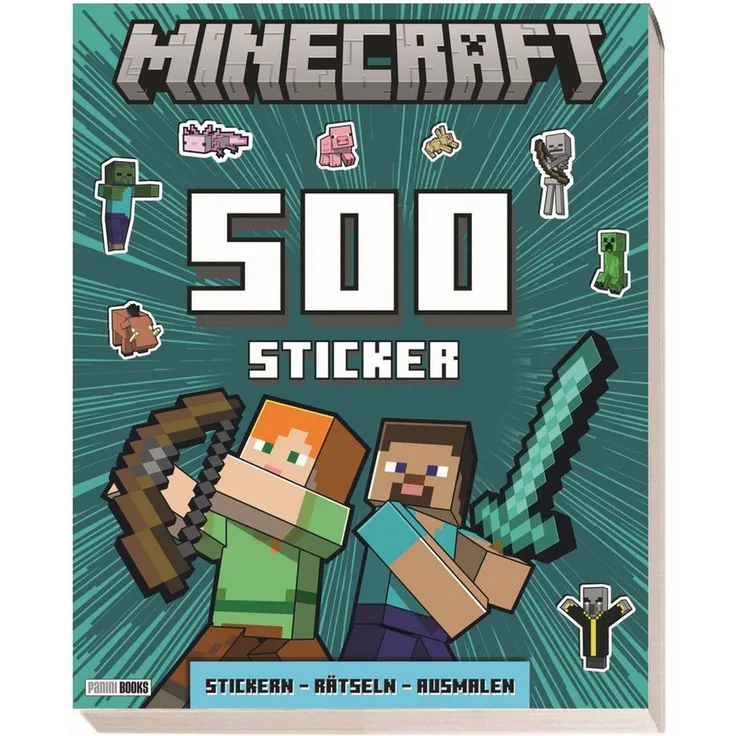Panini Sticker Minecraft - 500 Sticker - Stickern-Rätseln-Ausmalen - Klötzchenstarke Welt - tollen Ausmalseiten - knifflige Rätsel - für alle Minecraft-Fans - bunt