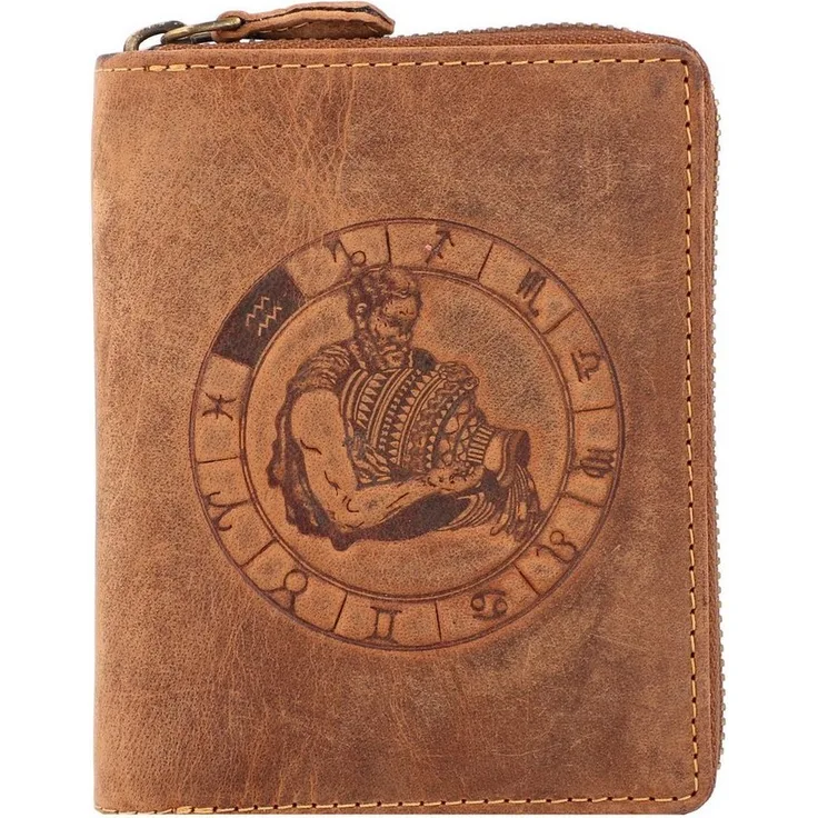 Greenburry Geldbörse Vintage Sternzeichen, Leder mit geprägtem Motiv, braun
