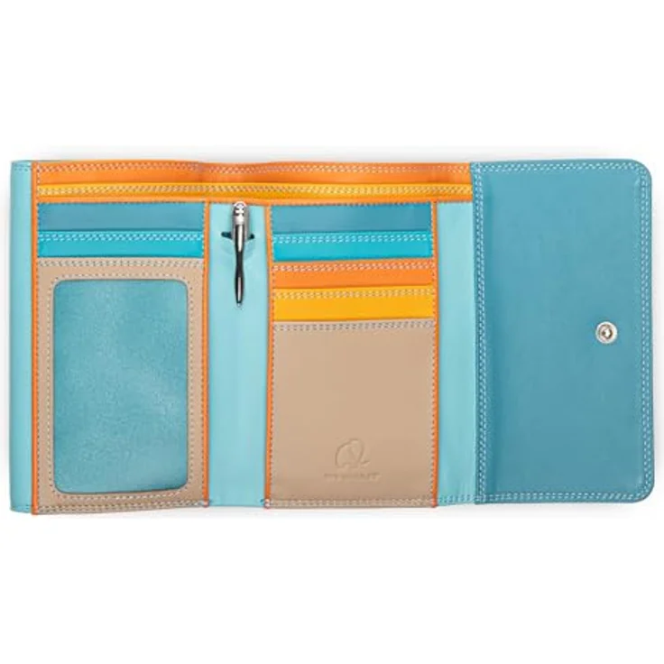 Mywalit Geldbörse Leder, 13 cm x 10 cm x 3 cm, blau, 100% Leder – Bild 2