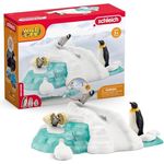 Schleich Pinguin Familienspaß 42661, Spielset mit Kaiserpinguinen, Rutsche und Fisch