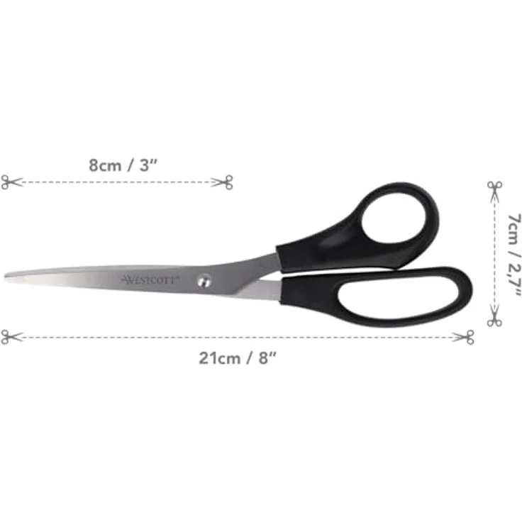 WESTCOTT Papierscheren 210mm, rostfreie Stahlklingen mit ergonomischem Kunststoffgriff, schwarz – Bild 2