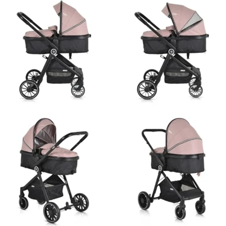 Moni Kombikinderwagen 2 in 1 Rio 22 kg rosa, umbaubar, klappbar, mit Fußabdeckung und großem Korb – Bild 5