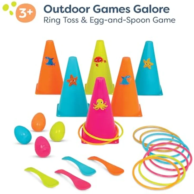 B. Toys Wurfspiel Kinder, Ringwurfspiel mit Kegeln und Eierlauf Spiel – Garten, Kindergeburtstag, Kindergarten und mehr – Indoor und Outdoor Spielzeug für Kinder ab 3 Jahren – Bild 7