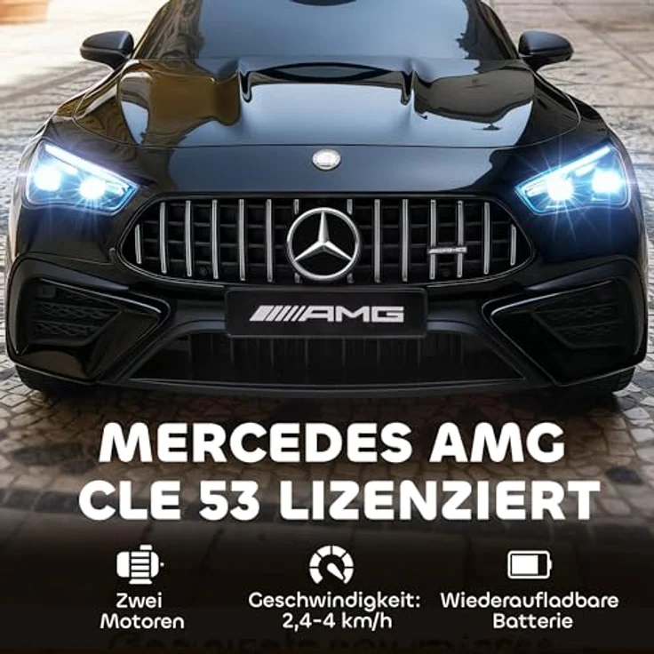 AIYAPLAY Kinder Elektroauto Mercedes-AMG, 12V mit 2,4 GHz Fernbedienung, 2 Motoren, Musik, MP3, sanftem Start/Stopp, Federung, LED-Beleuchtung, Hilfsräder für 3-6 Jahre, Schwarz – Bild 3