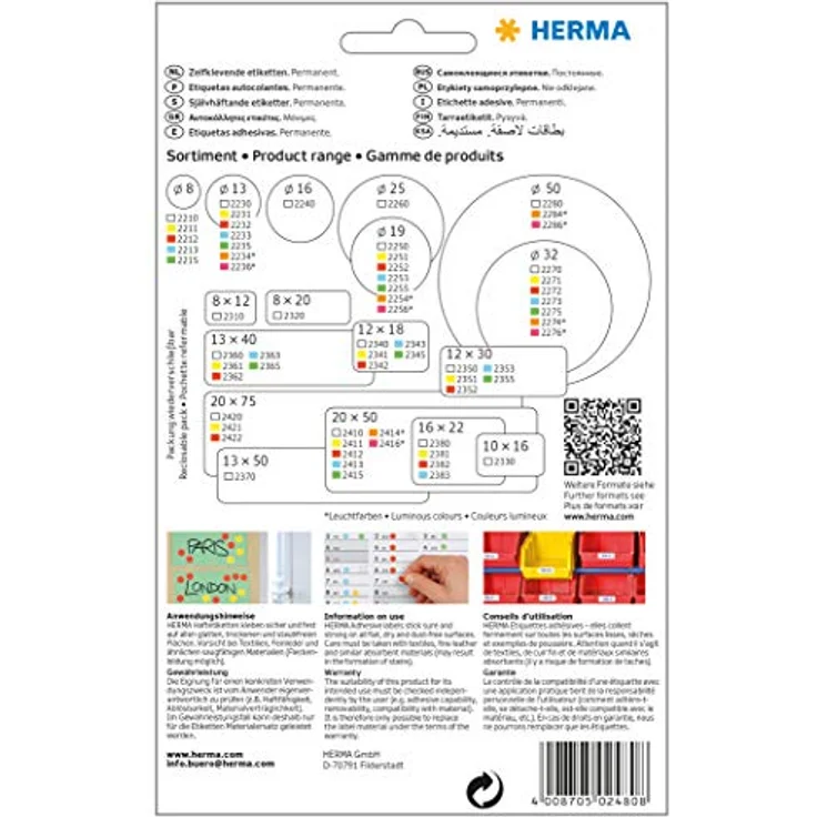 HERMA 2480 Etiketten weiß, 32 Blatt, 34 x 67 mm, 6 pro Bogen, 192 Aufkleber, selbstklebend, Vielzweck Klebeetiketten zum Beschriften, Universal Haftetiketten aus Papier, blanko – Bild 2