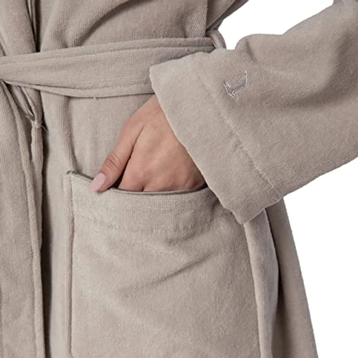 MÖVE Schalkragenmantel, Silber, Baumwollvelours, unisex, Oeko-Tex® Standard 100, mit Paspeln und Bindegürtel – Bild 3