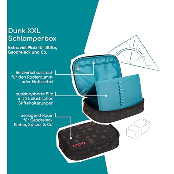 neoxx Schreibgeräteetui Schlamperbox Dunk Splash Black, mit recyceltem Innenfutter aus PET-Flaschen, ideal für Schule und Kreative – Bild 2