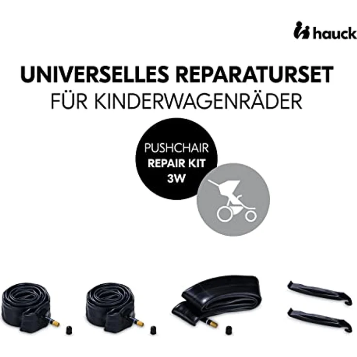 Hauck Kinderwagen Schlauch Set 2x 16 Zoll und 1x 12 Zoll Durchmesser Inklusive Reifenheber, Ersatzreifen Schlauch für Dreirad-Kinderwagen und Buggys Zum Biespiel hauck Runner Serie Schwarz – Bild 2