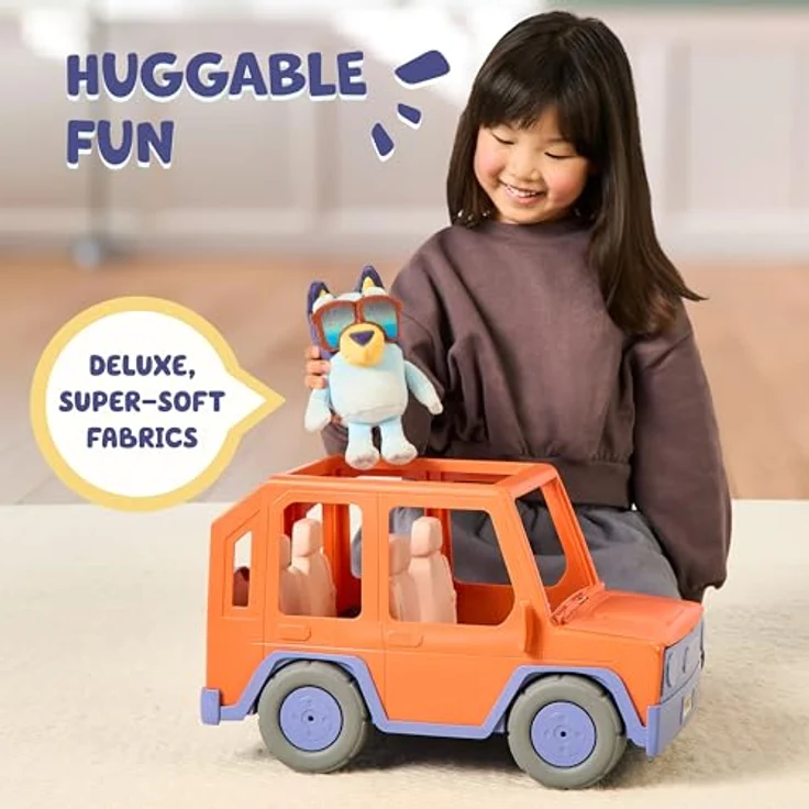Moose Bluey Familienauto 4x4 Mega, Spielzeugauto für 4 Plüschfiguren mit 20 cm Bluey-Figur und Sonnenbrille – Bild 5
