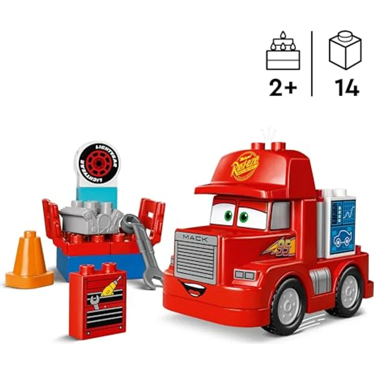 LEGO DUPLO | Disney and Pixar’s Cars Mack Truck beim Rennen, Auto-Set mit LKW-Spielzeug für Kleinkinder ab 2 Jahren, Geschenk für 2-Jährige, die den roten Abschleppwagen aus dem Film lieben 10417 – Bild 2