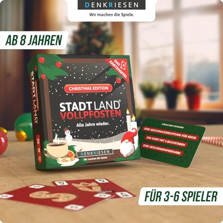 DENKRIESEN Weihnachtsbundle – Spar Set Santa Klaus mit Stadt Land VOLLPFOSTEN A3 Block, Kartenspiel und Hangman Christmas Edition für Familie & Freunde | Ideales Wichtelgeschenk – Bild 4