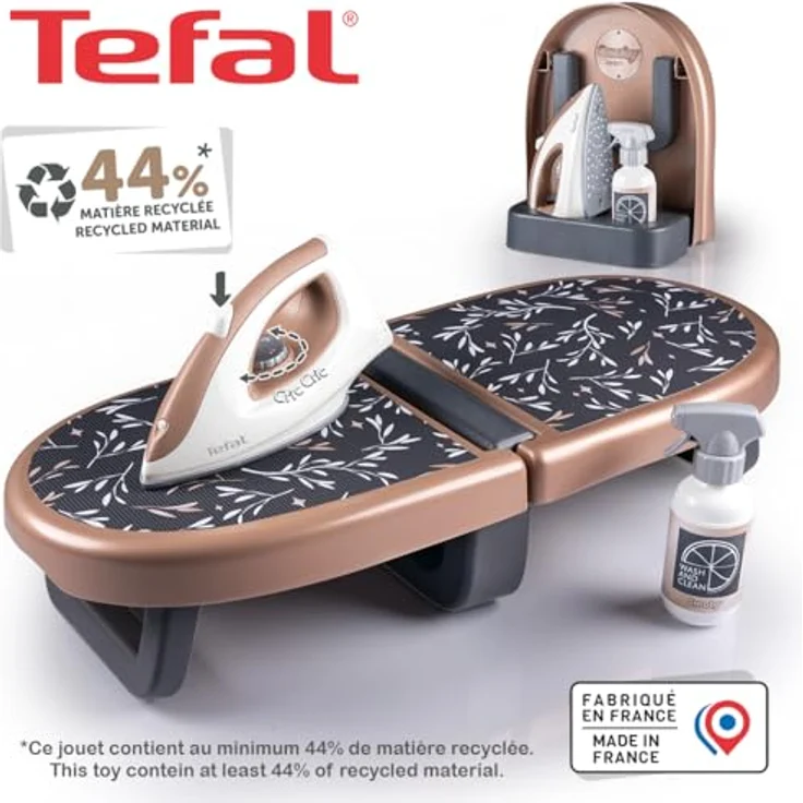 Smoby Tefal Bügelbrett für Kinder, Faltbare Spiel-Bügelstation mit Spielzeug-Bügeleisen & Sprühflasche, kompakt & realistisch, recyceltes Material, für Kinder ab 3 Jahren – Bild 2