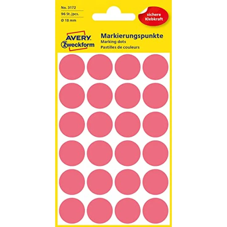 AVERY Zweckform Klebepunkte 3172, leuchtrote selbstklebende Markierungspunkte Ø 18,0 mm, 96 St. – Bild 1