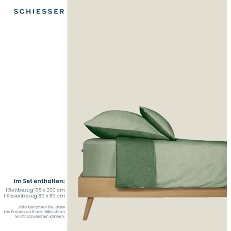 Schiesser Feinbiber Wendebettwäsche Doubleface, 100% Baumwolle, Farbe:Hellgrün-Grün, Größe:135 cm x 200 cm – Bild 5