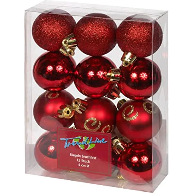 TrendLine Christbaumkugeln 12 Kugeln Ø 4 cm Rot Weihnachtskugeln Weihnachtsbaum