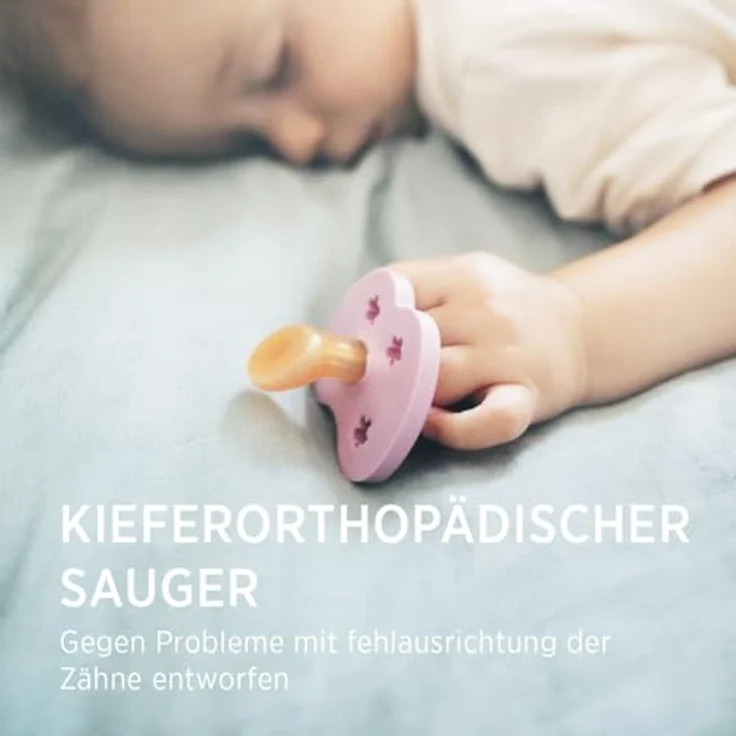 HEVEA Naturkautschuk Schnuller kiefergerecht, 3-36 Monate - hygienisches einteiliges Design, BPA-frei, weich & langlebig - 2er Pack (Puderrosa & Kirschrot) – Bild 5
