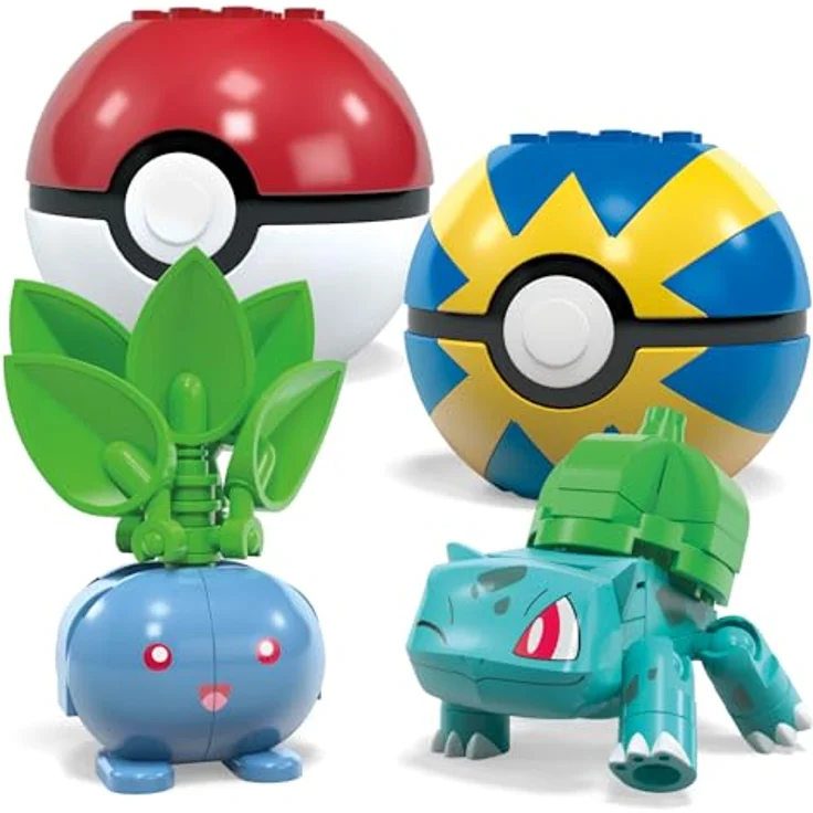 Mega Brands MEGA Pokémon Actionfigur-Bauspielzeug, Pflanze-Typ Trainerteam mit 118 Teilen, bewegliche Bisasam-, Chelast-, Hoppspross- und Myrapla-Figuren, Geschenkidee für Kinder, HWR77 – Bild 5