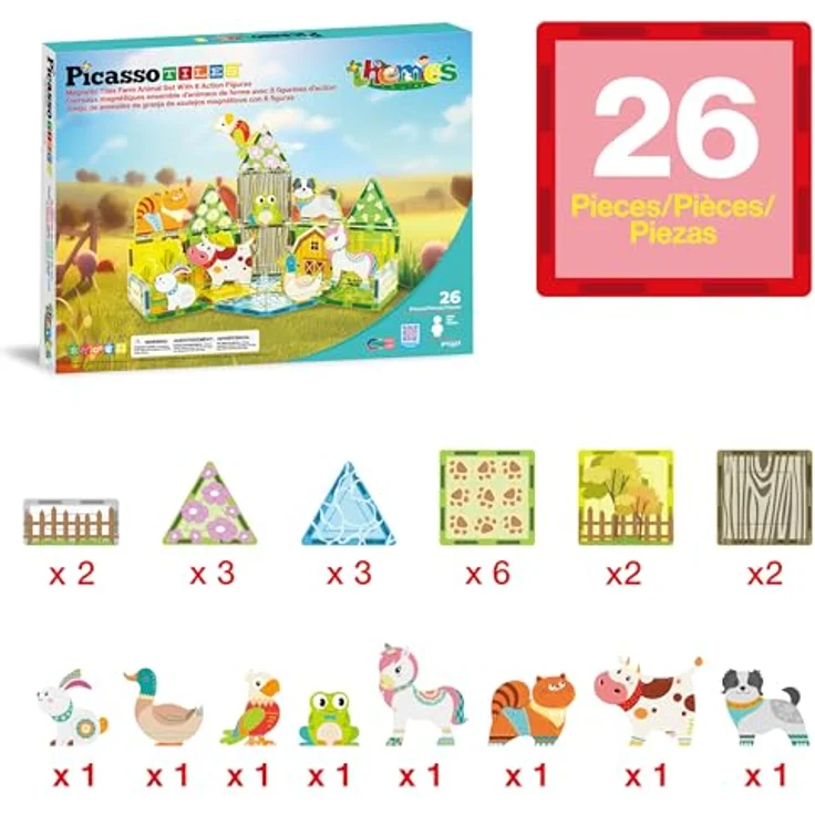 PicassoTiles PTQ27, 26-teiliges Magnetbaukästen-Set mit herbstlichem Bauernhof-Thema, 8 Farmtiere für kreatives Spielen und STEM-Lernen, BPA-frei, für Kinder ab 3 Jahren – Bild 3