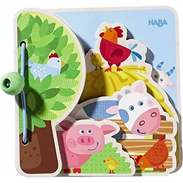 HABA 300556 - Babybuch Bauernhoffreunde, erstes stabiles Bilderbuch aus hochwertigem Material, Holzseiten griffig und leicht umblätterbar – Bild 1
