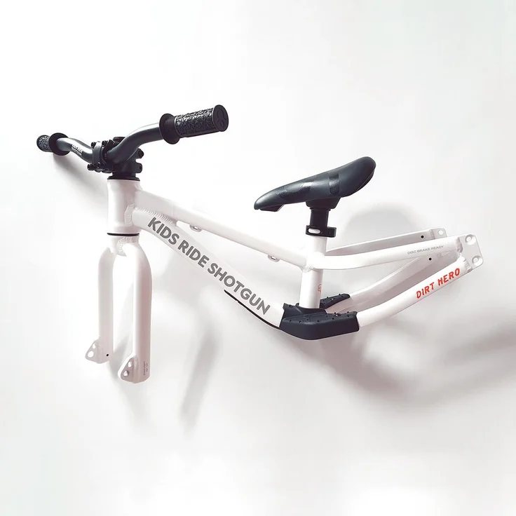 Kids Ride Shotgun Dirt Hero Laufrad Rahmenkit, 12"/14", Enduro-Design für MTB-Kids, weiß (14")