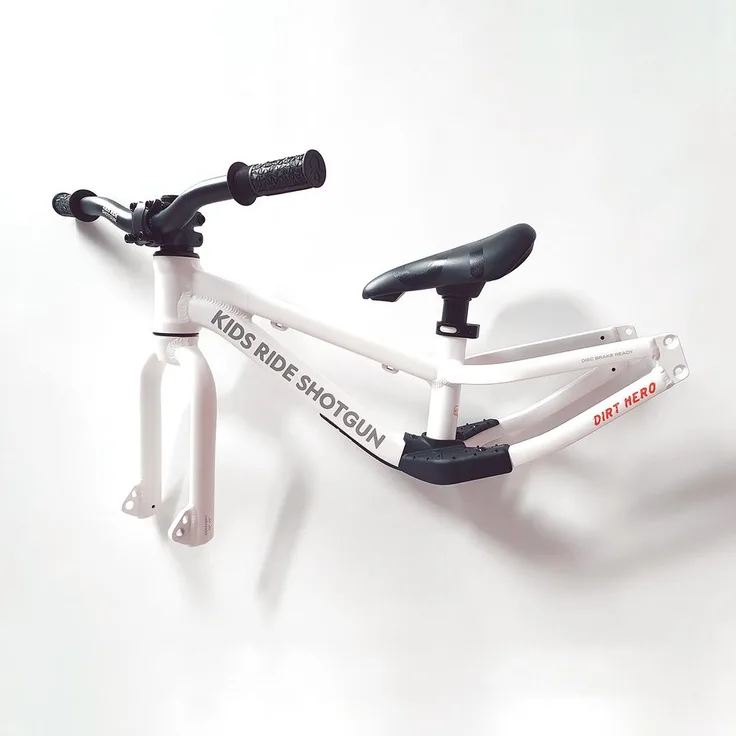 Kids Ride Shotgun Dirt Hero Laufrad Rahmenkit, 12"/14", Enduro-Design für MTB-Kids, weiß (14")
