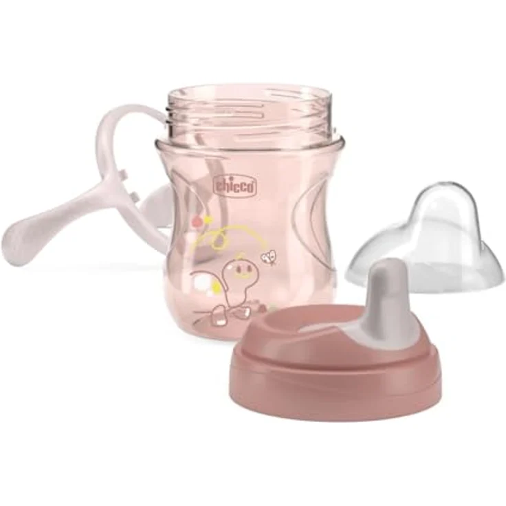 Chicco Training Trinklernbecher, Auslaufsicherer Kunststoffbecher mit ergonomischer halbweicher Tülle und abnehmbaren Griffen, Rosa – Bild 4