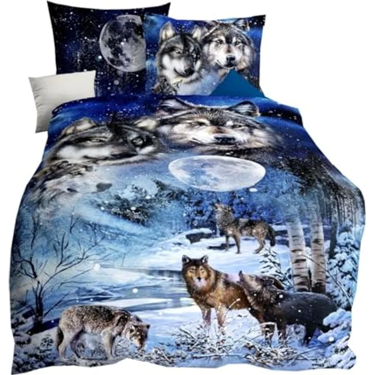JACK Mako Satin 4tlg. Digitaldruck Bettwäsche Wolf Nights Saphir Blau Anthrazit Grau - 100% Baumwolle, hygienisch, Öko-Tex Standard 100 Siegel – Bild 5