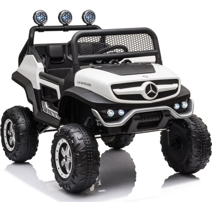 BoGi Mercedes UNIMOG S 4x45W Kinderauto, 12V Elektrofahrzeug mit Ledersitz, Bluetooth und EVA-Vollgummireifen, Weiß