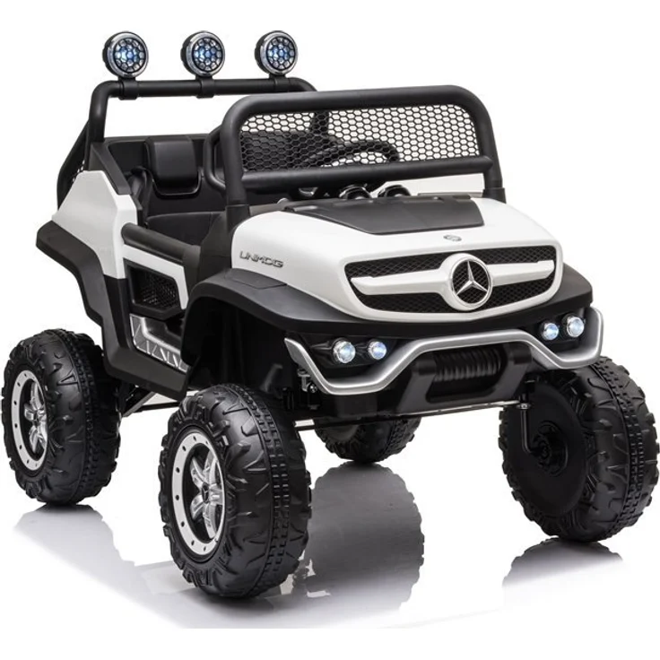 BoGi Mercedes UNIMOG S 4x45W Kinderauto, 12V Elektrofahrzeug mit Ledersitz, Bluetooth und EVA-Vollgummireifen, Weiß