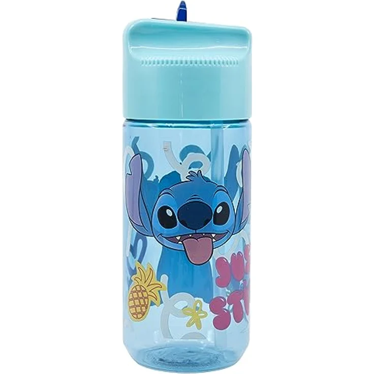 Stor Botella Plastico Stitch Palms, wiederverwendbare Kindertrinkflasche aus Ecozen, 430 ml, blau, BPA-frei, auslaufsicher – Bild 2