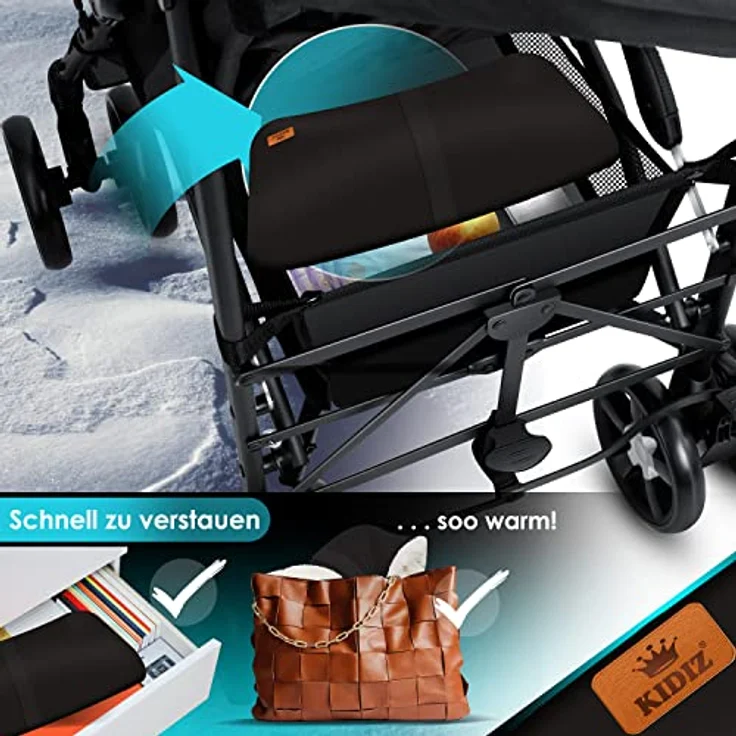 KIDIZ® Handwärmer Kinderwagen Handschuhe Handmuff Kinderwagenmuff mit warme Plüschmaterial Fleece und Baumwolle Innenseite Wasserdicht Winddicht Handwärmer Universalgröße für alle Kinderwagen Buggy Anthrazit – Bild 5