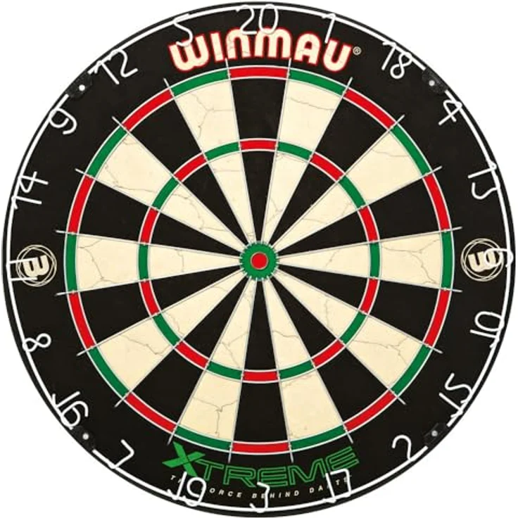 WINMAU Xtreme Dartscheibe, Schrank und Dartset mit Zubehör, 2 Dartsets, Oche-Streifen und Markierungskreide – Bild 5