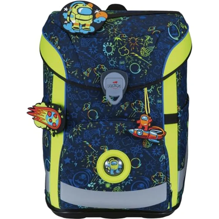 DerDieDas Schulranzen Set 5-TLG. ErgoFlex Easy, Neon Crazy, kippfest, 22,5 Liter, 950 g leicht